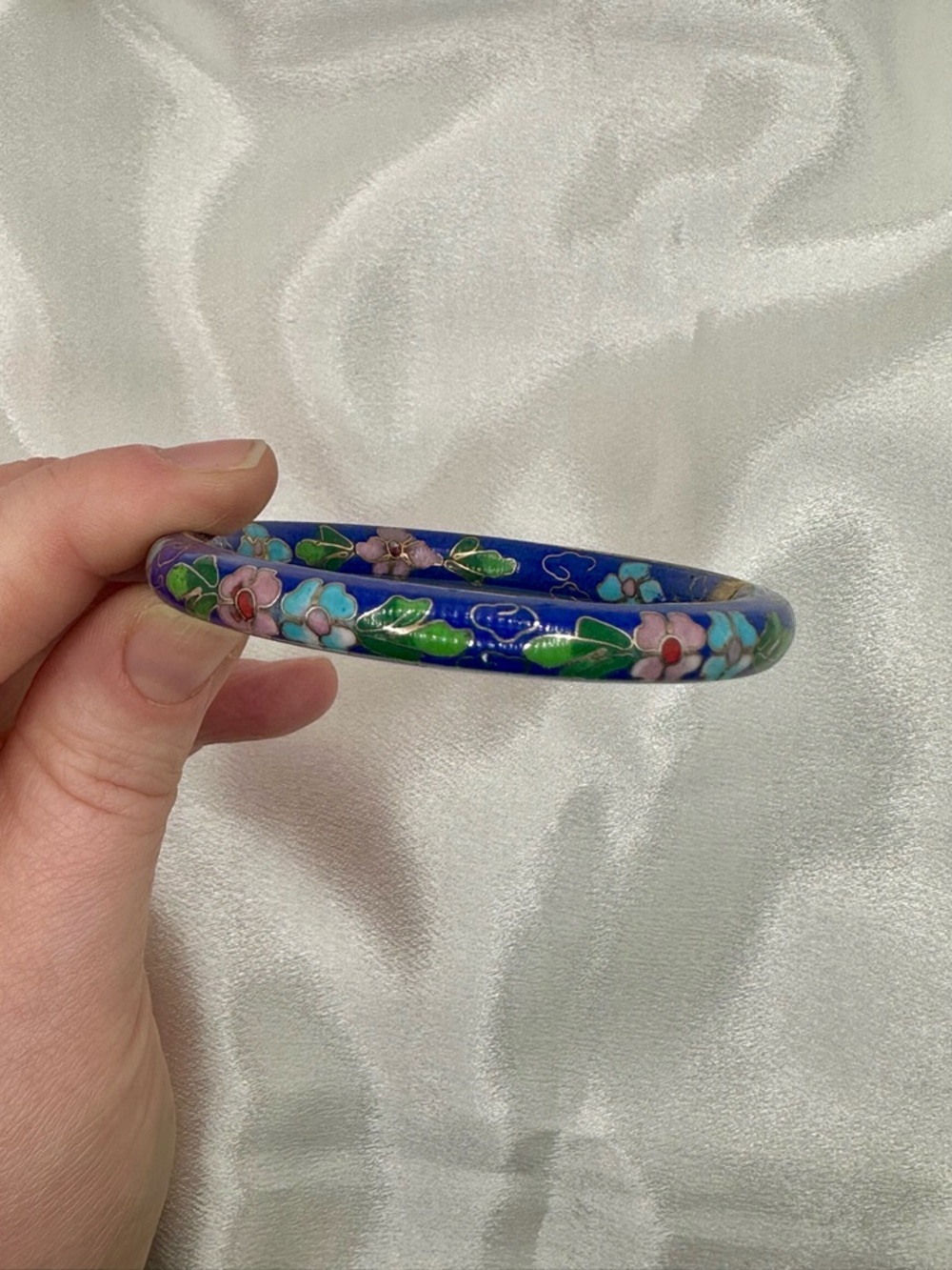 Vintage Cloissone Champleve Cobalt Floral Hinged Bangle
